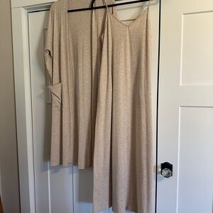 Carly Jean Los Angeles Oatmeal Ribbed Maxi and Cardigan Set